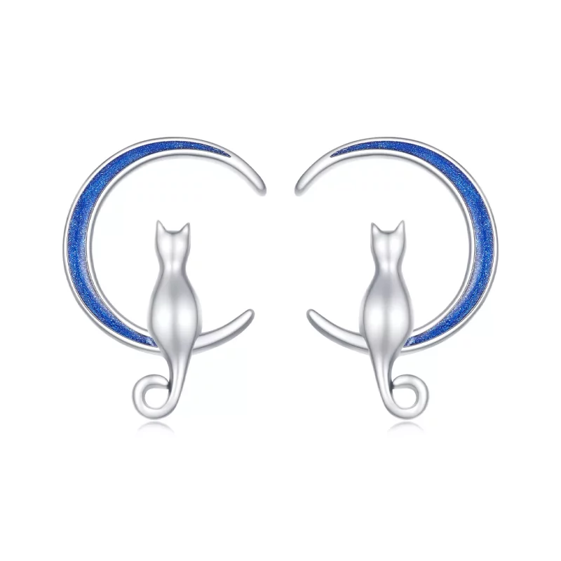(imagen para) Pendientes de botón estilo Pandora con diseño de gato lunar - SCE1609