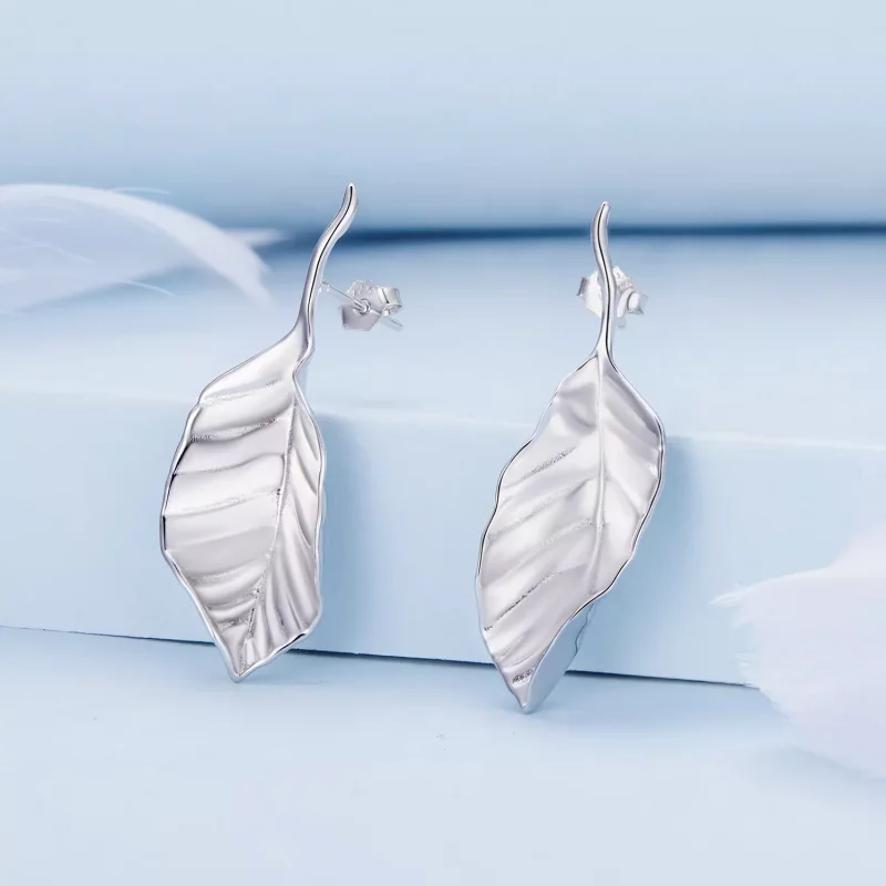 (imagen para) Pendientes de botón estilo Pandora con hojas - BSE812 - Ver 2