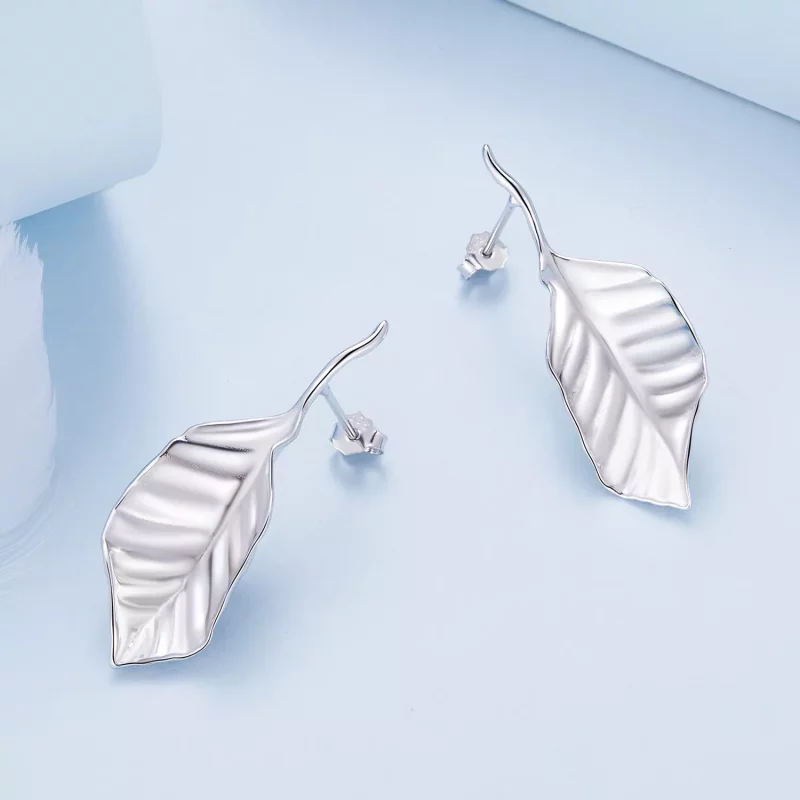 (imagen para) Pendientes de botón estilo Pandora con hojas - BSE812 - Ver 4