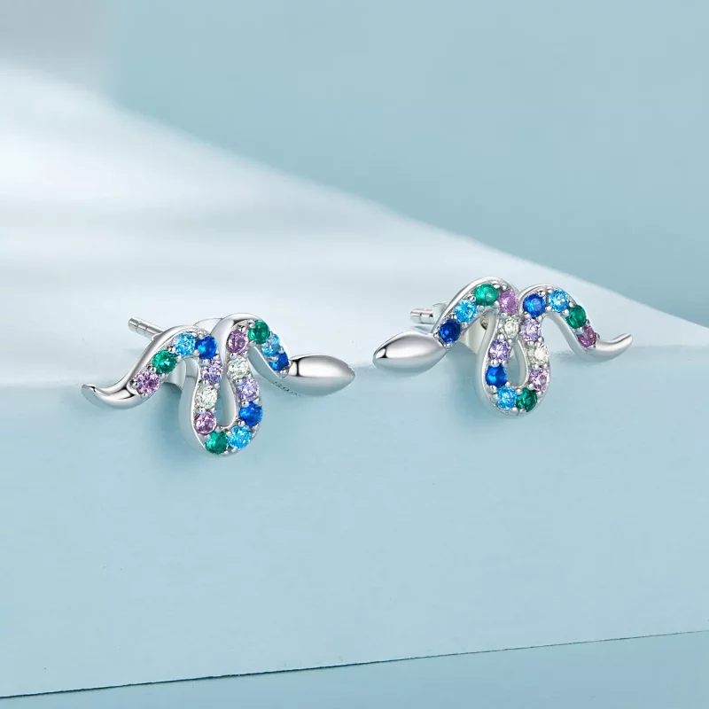 (imagen para) Pendientes de botón estilo Pandora con serpientes coloridas - SCE1633 - Ver 2