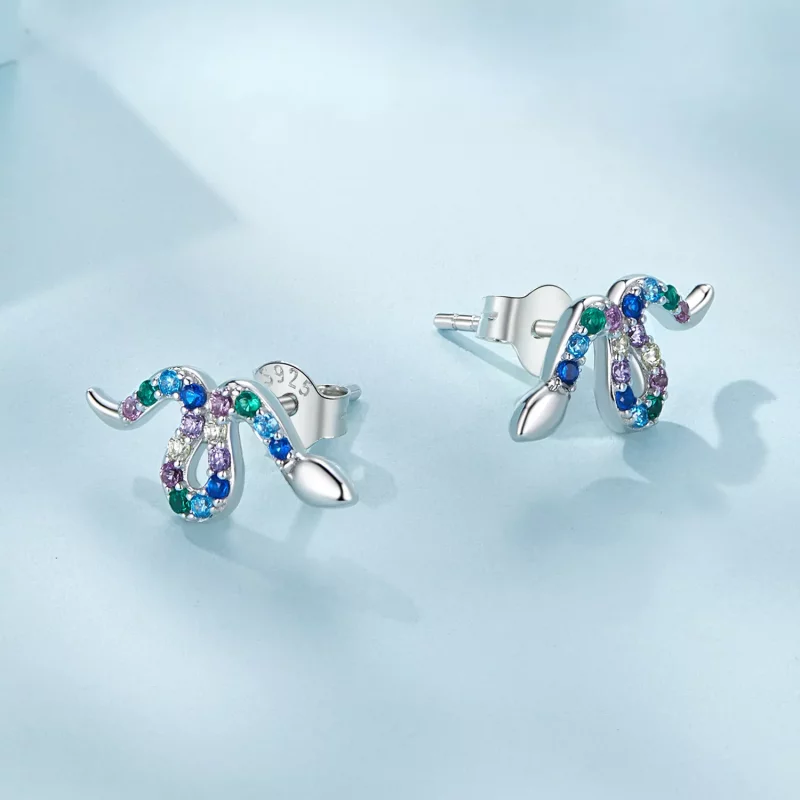 (imagen para) Pendientes de botón estilo Pandora con serpientes coloridas - SCE1633 - Ver 3