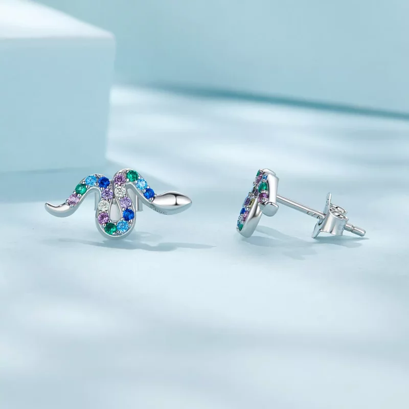 (imagen para) Pendientes de botón estilo Pandora con serpientes coloridas - SCE1633 - Ver 4