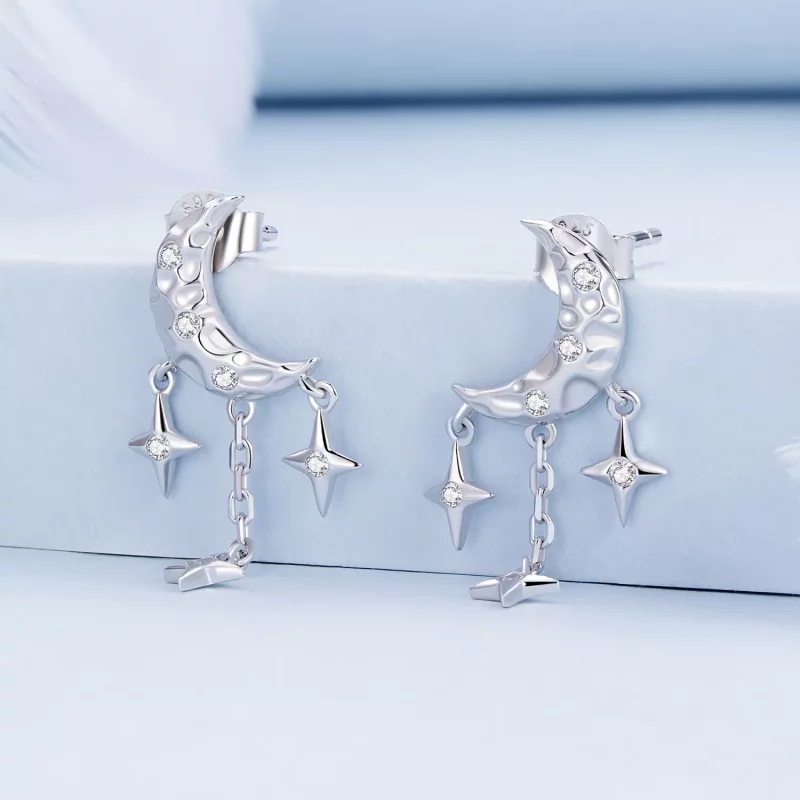 (imagen para) Pendientes de Estilo Pandora con Borla de Luna - BSE858 - Ver 2
