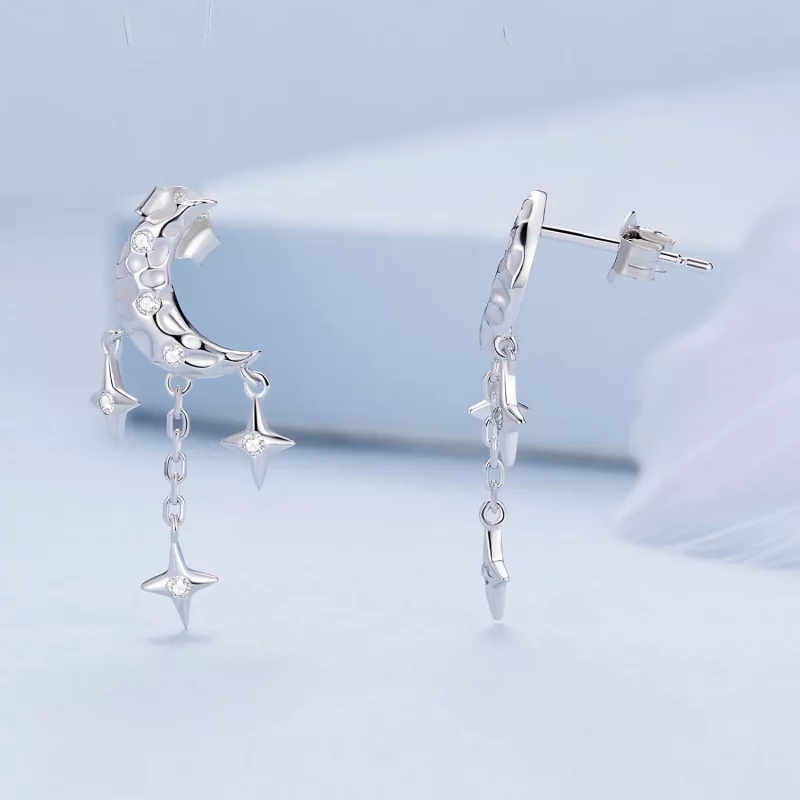 (imagen para) Pendientes de Estilo Pandora con Borla de Luna - BSE858 - Ver 3