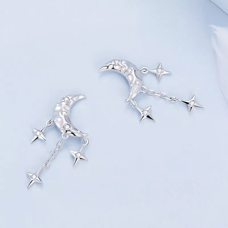 (imagen para) Pendientes de Estilo Pandora con Borla de Luna - BSE858 - Ver 4