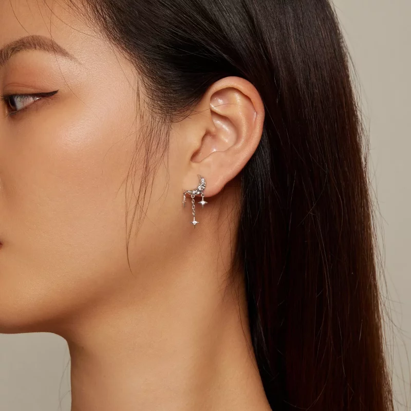 (imagen para) Pendientes de Estilo Pandora con Borla de Luna - BSE858 - Ver 5