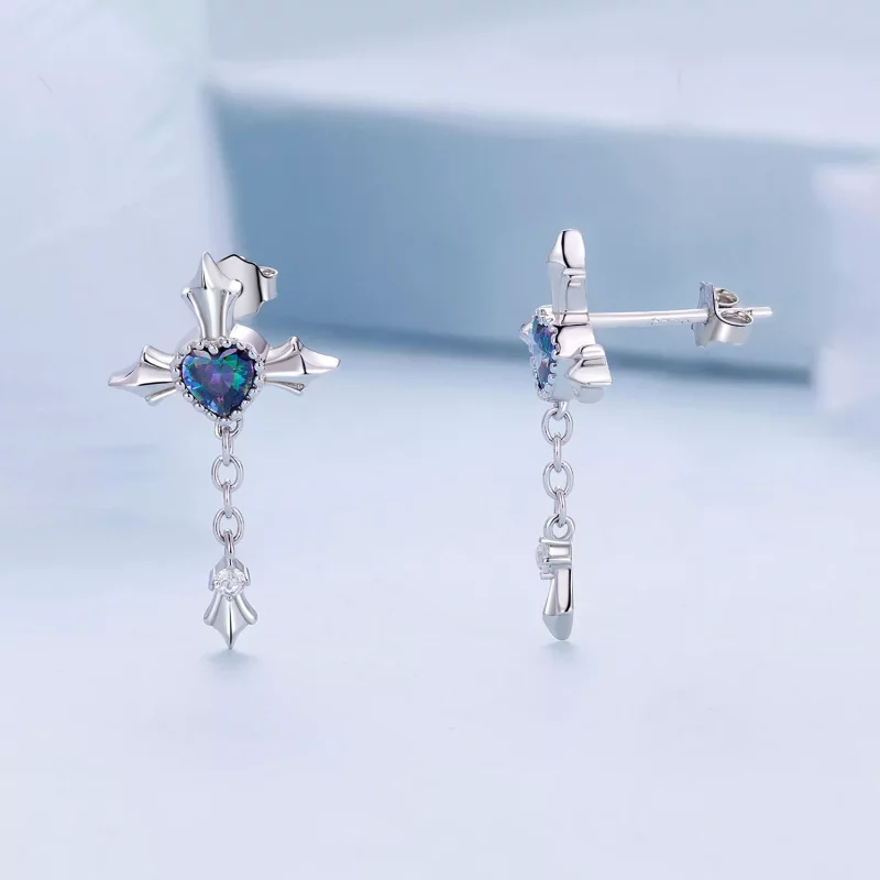 (imagen para) Pendientes de estilo Pandora con cadena y cruz - BSE912 - Ver 3