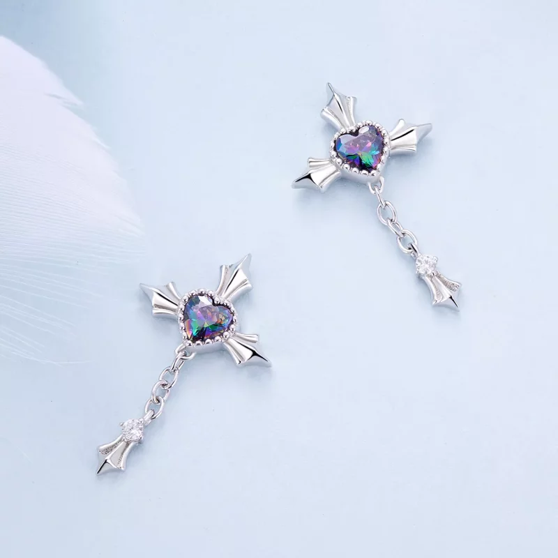 (imagen para) Pendientes de estilo Pandora con cadena y cruz - BSE912 - Ver 4