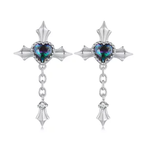 (imagen para) Pendientes de estilo Pandora con cadena y cruz - BSE912
