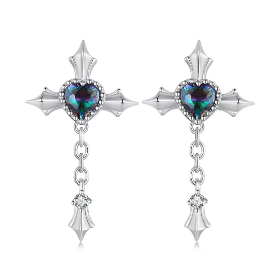 (imagen para) Pendientes de estilo Pandora con cadena y cruz - BSE912