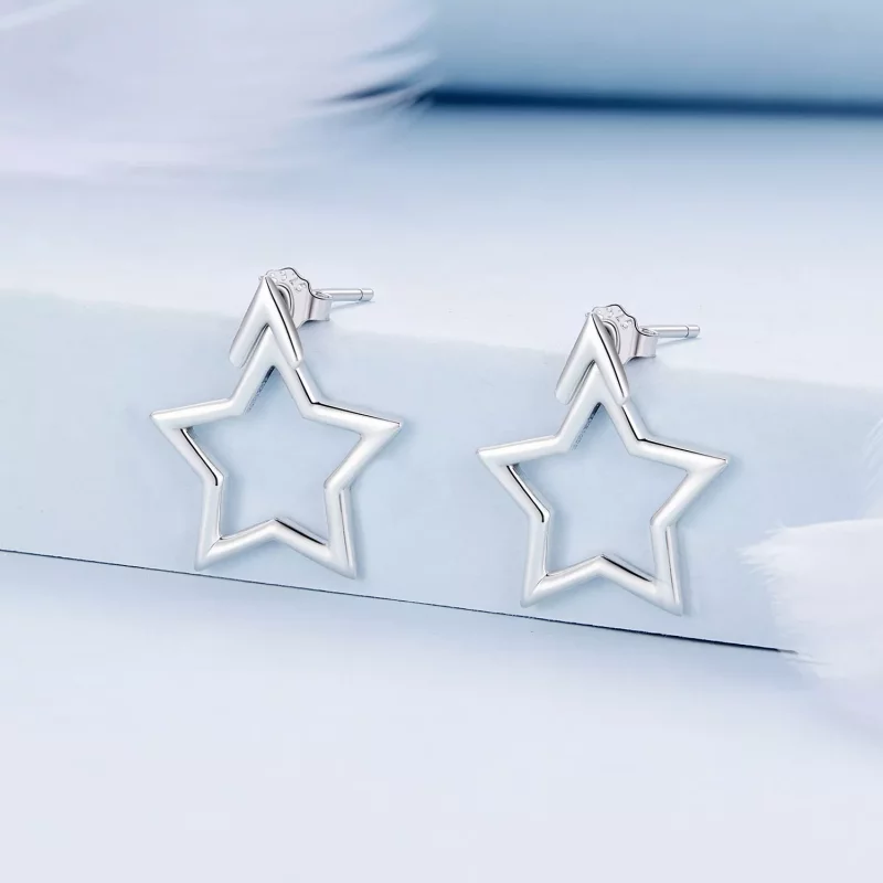 (imagen para) Pendientes de Estilo Pandora con Estrellas de Cinco Puntas - BSE901 - Ver 2