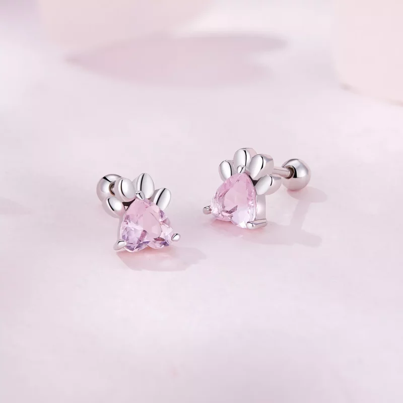 (imagen para) Pendientes de estilo Pandora con huellas de perro rosas - SCE1574 - Ver 2