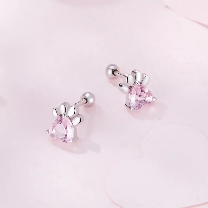 (imagen para) Pendientes de estilo Pandora con huellas de perro rosas - SCE1574 - Ver 3