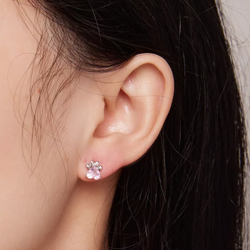 (imagen para) Pendientes de estilo Pandora con huellas de perro rosas - SCE1574 - Ver 4