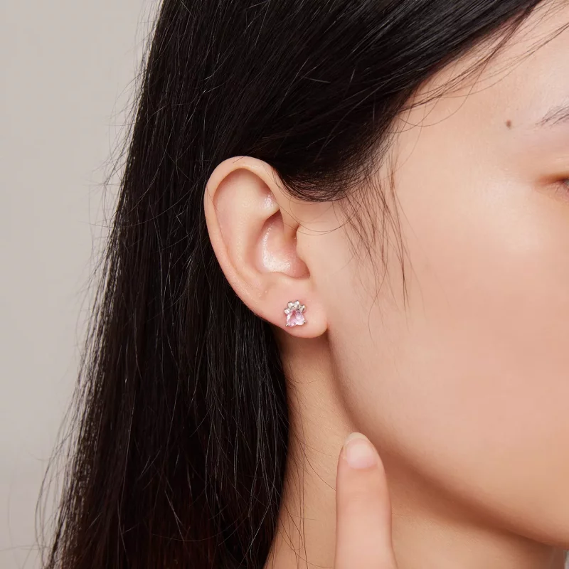 (imagen para) Pendientes de estilo Pandora con huellas de perro rosas - SCE1574 - Ver 5