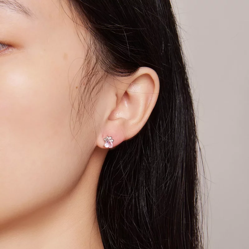 (imagen para) Pendientes de estilo Pandora con huellas de perro rosas - SCE1574 - Ver 6