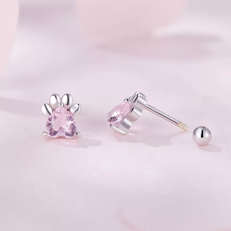 (imagen para) Pendientes de estilo Pandora con huellas de perro rosas - SCE1574 - Ver 7