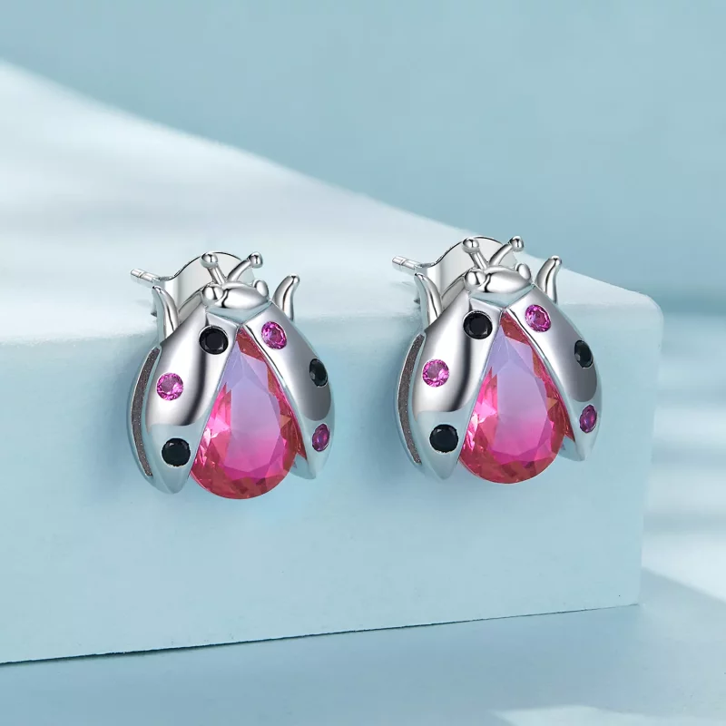 (imagen para) Pendientes de estilo Pandora con mariquitas - SCE1634 - Ver 2