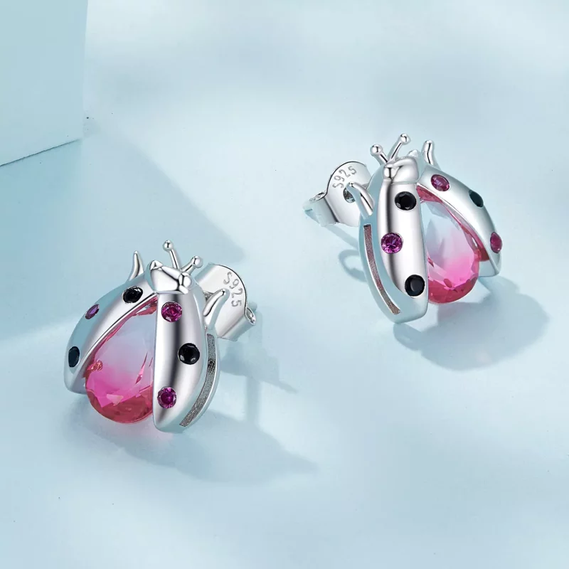 (imagen para) Pendientes de estilo Pandora con mariquitas - SCE1634 - Ver 3