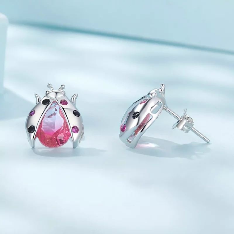 (imagen para) Pendientes de estilo Pandora con mariquitas - SCE1634 - Ver 4