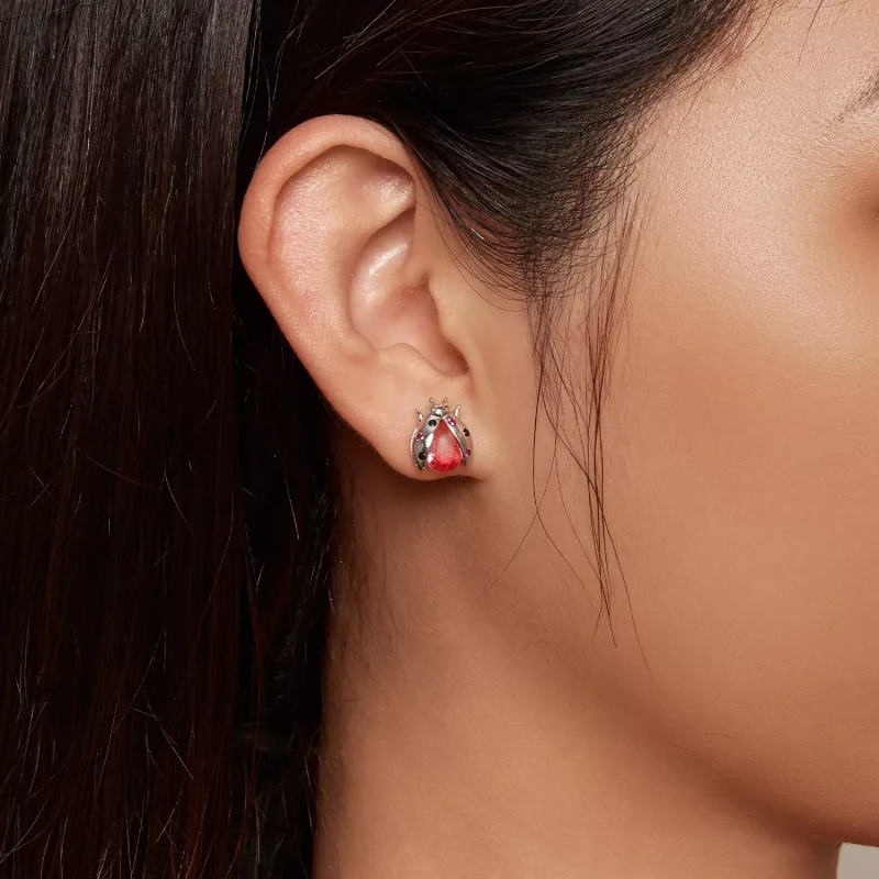 (imagen para) Pendientes de estilo Pandora con mariquitas - SCE1634 - Ver 5