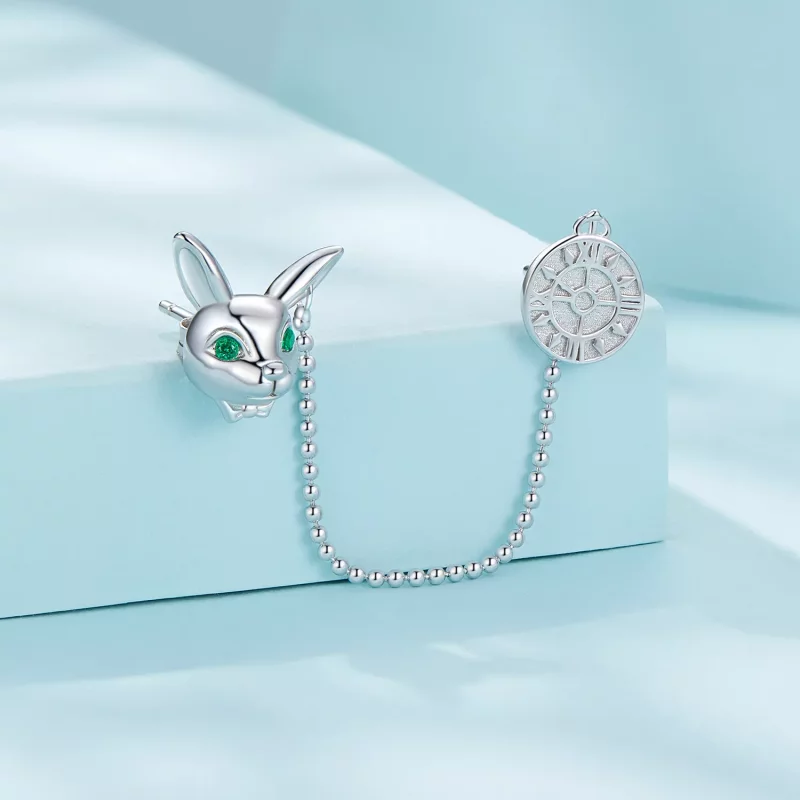 (imagen para) Pendientes de Estilo Pandora con Reloj de Conejo Blanco - SCE1617 - Ver 2