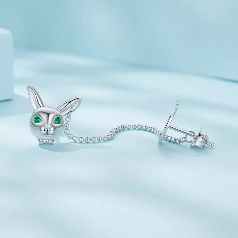 (imagen para) Pendientes de Estilo Pandora con Reloj de Conejo Blanco - SCE1617 - Ver 3