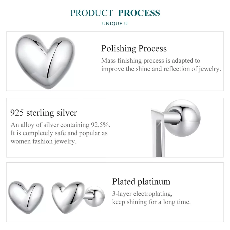 (imagen para) Pendientes de Estilo Pandora en forma de Corazón - BSE886 - Ver 6