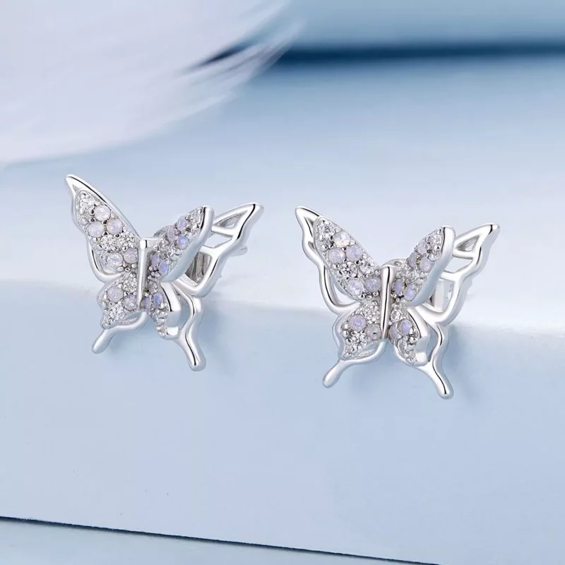 (imagen para) Pendientes de Mariposa de Estilo Pandora - BSE910 - Ver 2