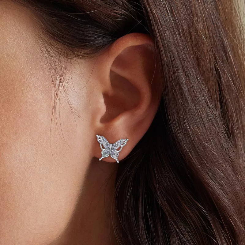 (imagen para) Pendientes de Mariposa de Estilo Pandora - BSE910 - Ver 6
