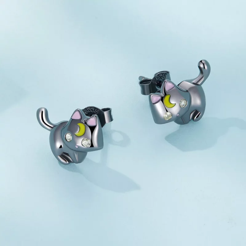 (imagen para) Pendientes de Tachuelas con Estilo Pandora de Gatito Lunar - SCE1584 - Ver 4