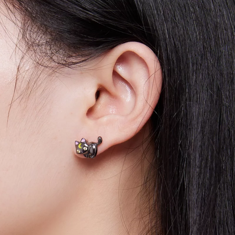 (imagen para) Pendientes de Tachuelas con Estilo Pandora de Gatito Lunar - SCE1584 - Ver 7