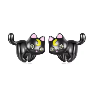 (imagen para) Pendientes de Tachuelas con Estilo Pandora de Gatito Lunar - SCE1584