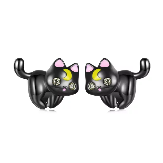 (imagen para) Pendientes de Tachuelas con Estilo Pandora de Gatito Lunar - SCE1584