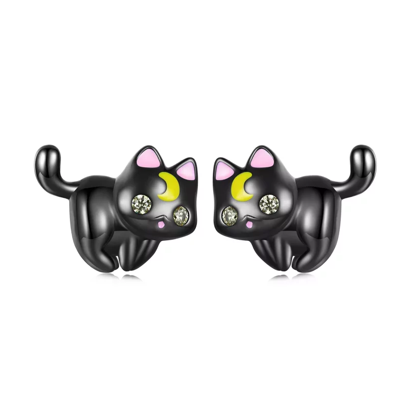 (imagen para) Pendientes de Tachuelas con Estilo Pandora de Gatito Lunar - SCE1584