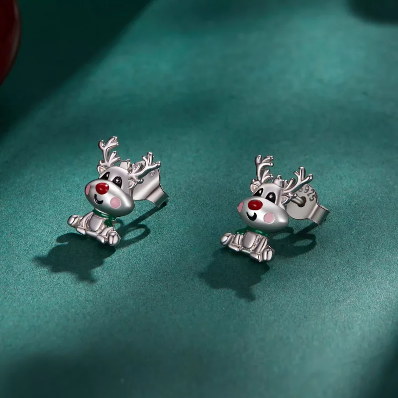 (imagen para) Pendientes de tachuelas con estilo Pandora para Navidad con renos - BSE920 - Ver 2