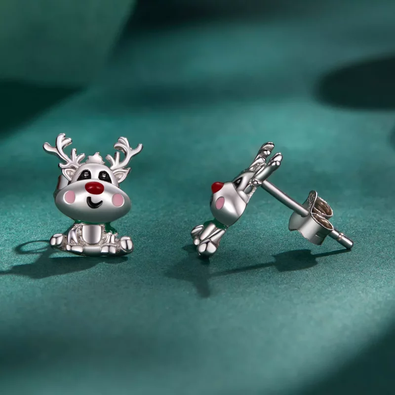 (imagen para) Pendientes de tachuelas con estilo Pandora para Navidad con renos - BSE920 - Ver 3