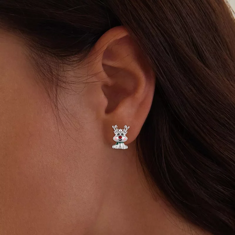(imagen para) Pendientes de tachuelas con estilo Pandora para Navidad con renos - BSE920 - Ver 5