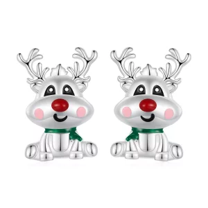 Pendientes de tachuelas con estilo Pandora para Navidad con renos - BSE920 (imagen para) Pendientes de tachuelas con estilo Pandora para Navidad con renos - BSE920