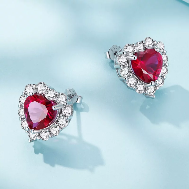 (imagen para) Pendientes de Tachuelas de Amor con Circonitas al Estilo Pandora - SCE1577 - Ver 4