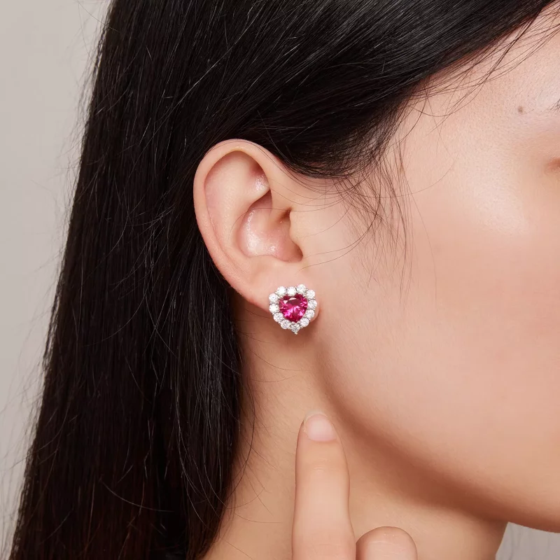 (imagen para) Pendientes de Tachuelas de Amor con Circonitas al Estilo Pandora - SCE1577 - Ver 7