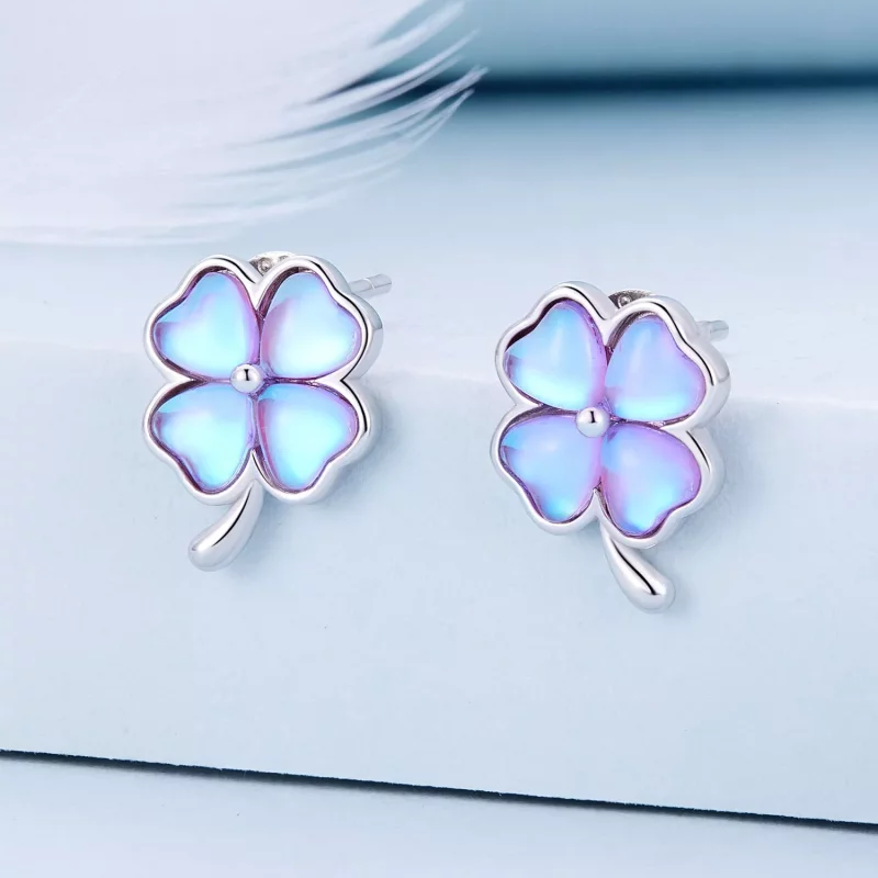 (imagen para) Pendientes de trébol de cuatro hojas estilo Pandora - BSE914 - Ver 2