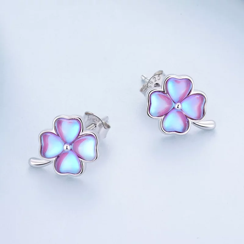 (imagen para) Pendientes de trébol de cuatro hojas estilo Pandora - BSE914 - Ver 3