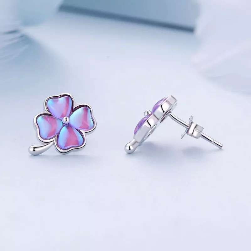 (imagen para) Pendientes de trébol de cuatro hojas estilo Pandora - BSE914 - Ver 4
