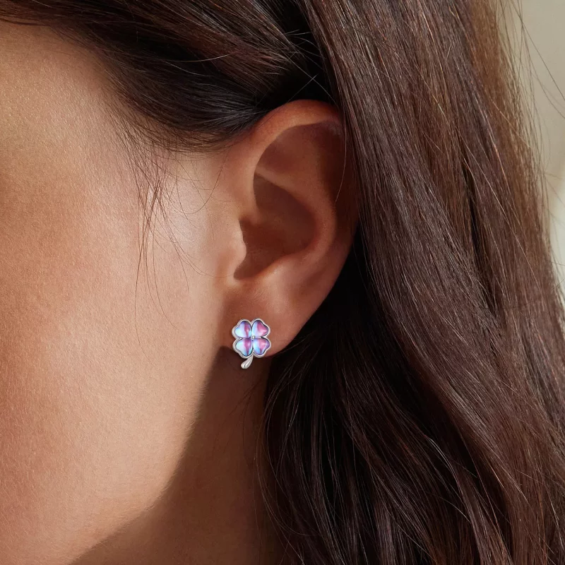 (imagen para) Pendientes de trébol de cuatro hojas estilo Pandora - BSE914 - Ver 5
