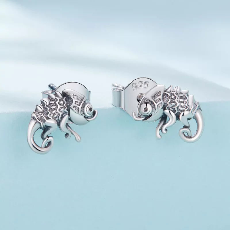 (imagen para) Pendientes de tuerca con estilo Pandora con camaleón - SCE1661 - Ver 2