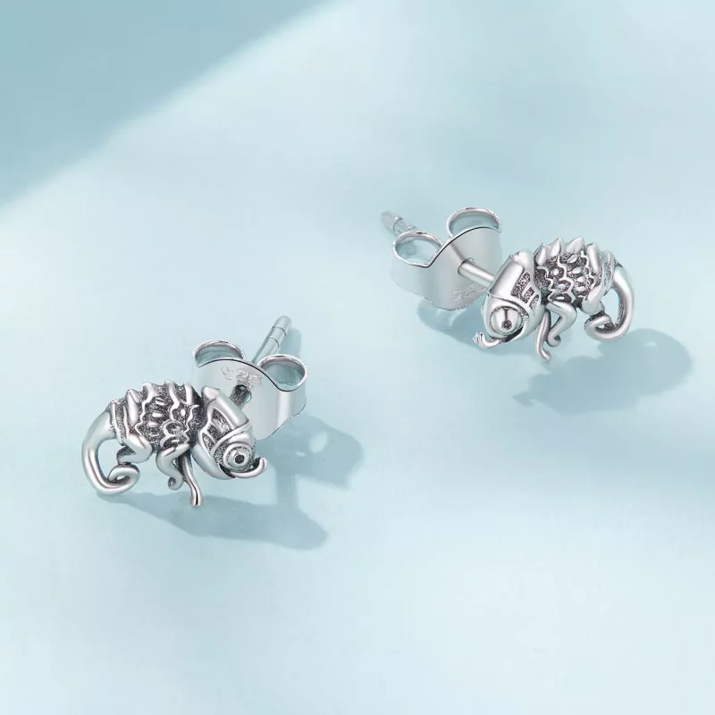 (imagen para) Pendientes de tuerca con estilo Pandora con camaleón - SCE1661 - Ver 3