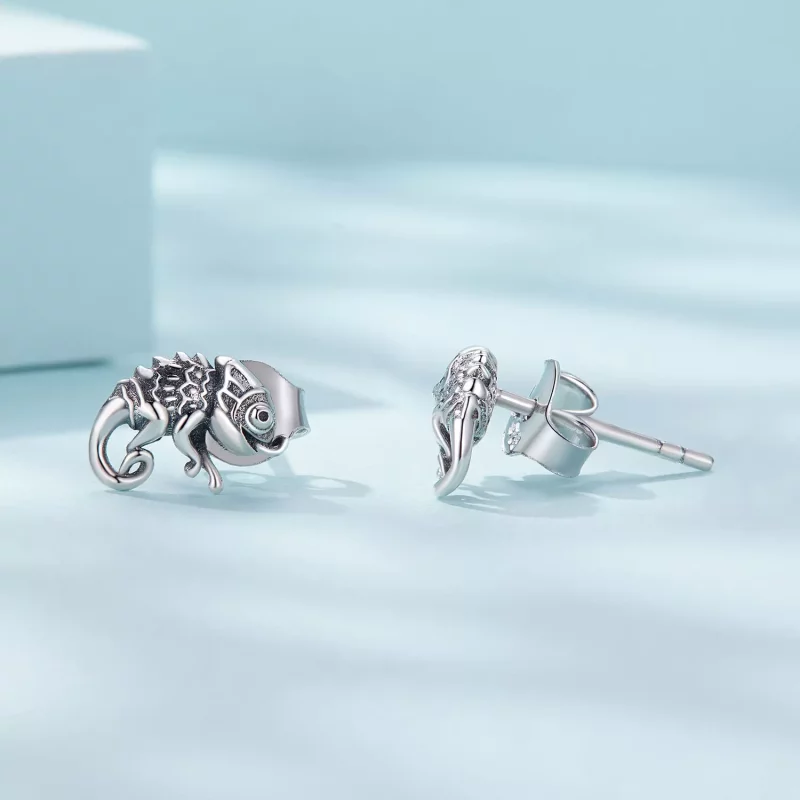 (imagen para) Pendientes de tuerca con estilo Pandora con camaleón - SCE1661 - Ver 4