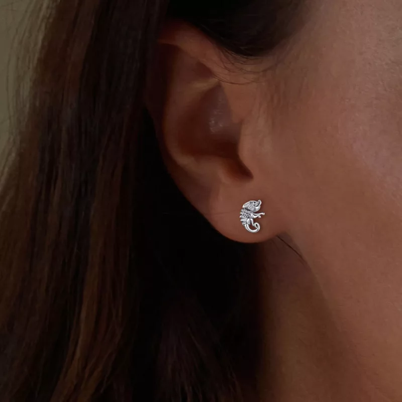 (imagen para) Pendientes de tuerca con estilo Pandora con camaleón - SCE1661 - Ver 5
