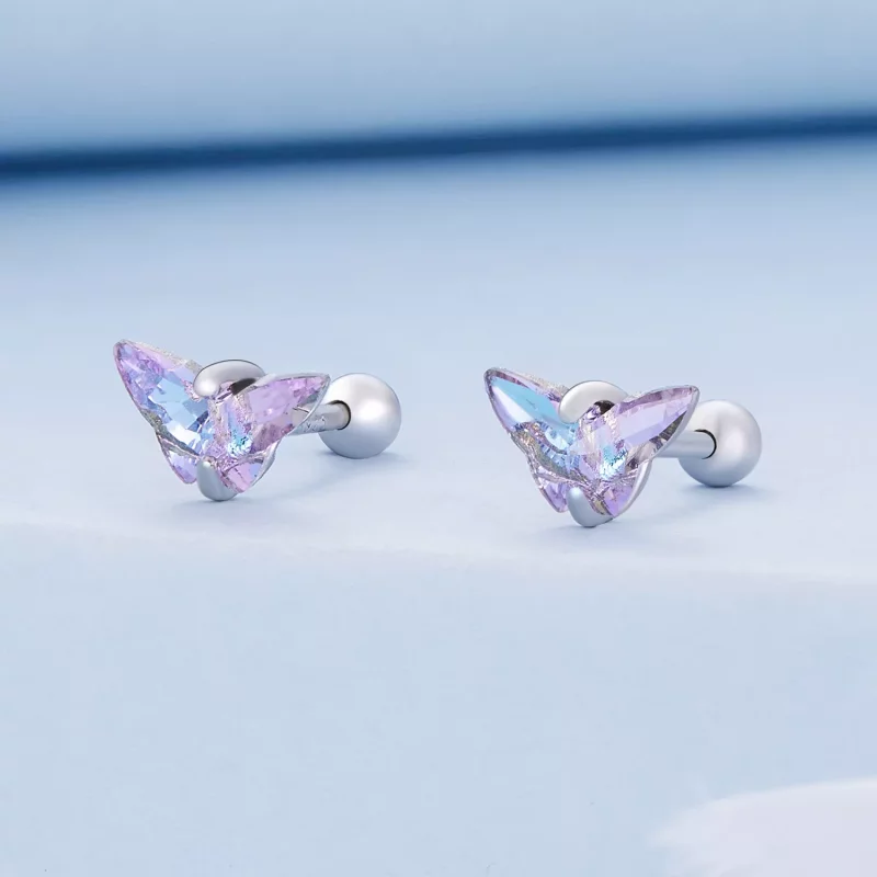 (imagen para) Pendientes de tuerca con hilos de mariposa al estilo Pandora - BSE797 - Ver 2